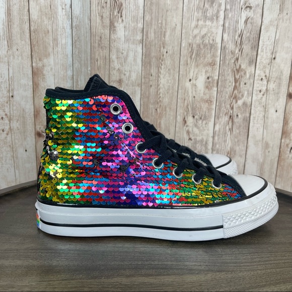 Converse Chuck 70 Pride Rainbow Sequin High Top Sneakers - Picture 3 of 10